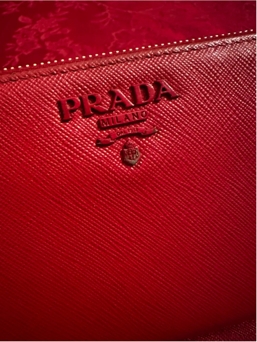 Prada Red Saffiano Leather Long Zip Around Wallet